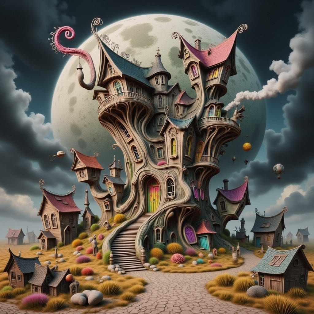 Surreal Melting Moonlit Structure in Hyper-Maximalist Aesthe...