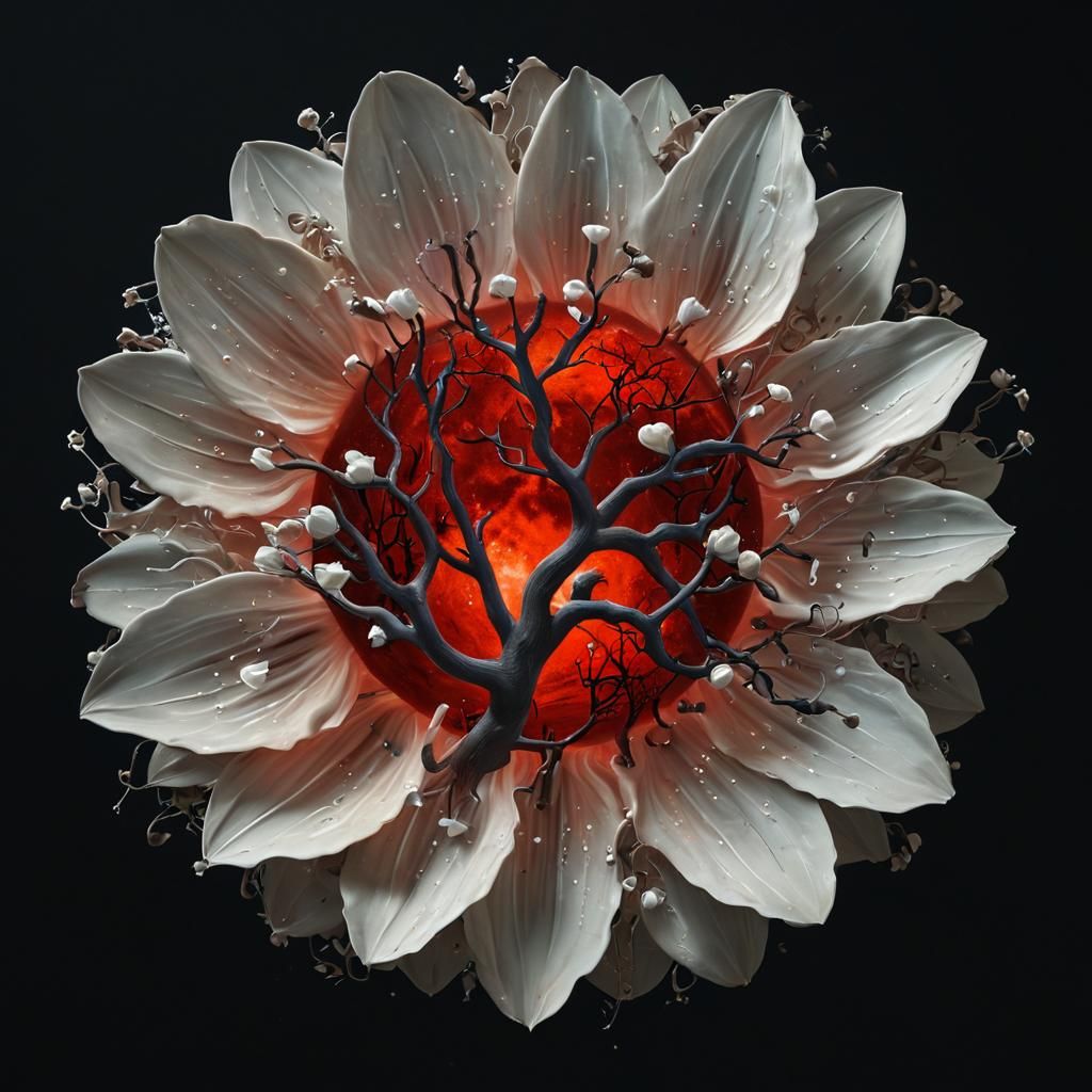 Blood Moon Over Bioluminescent Forest: Digital Matte Paintin...