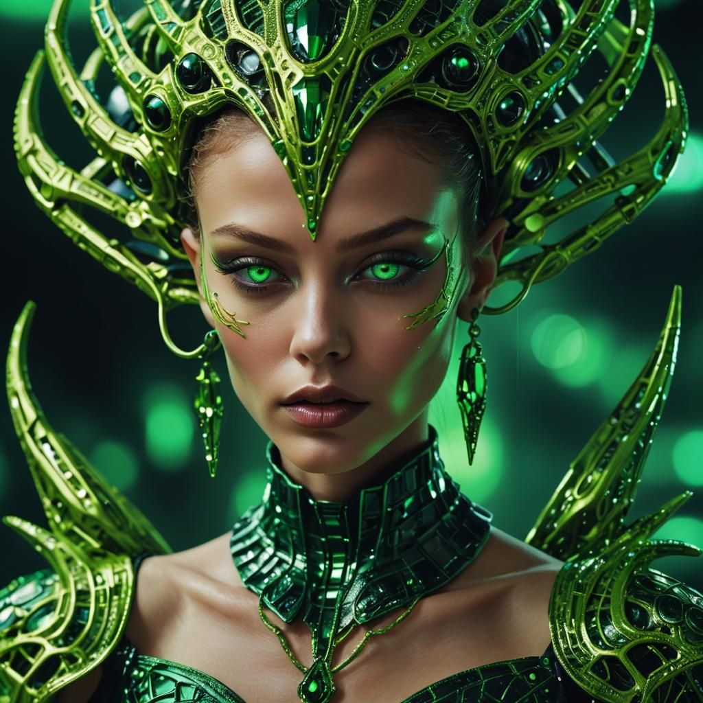 Emerald Alien in Avant-Garde Haute Couture
