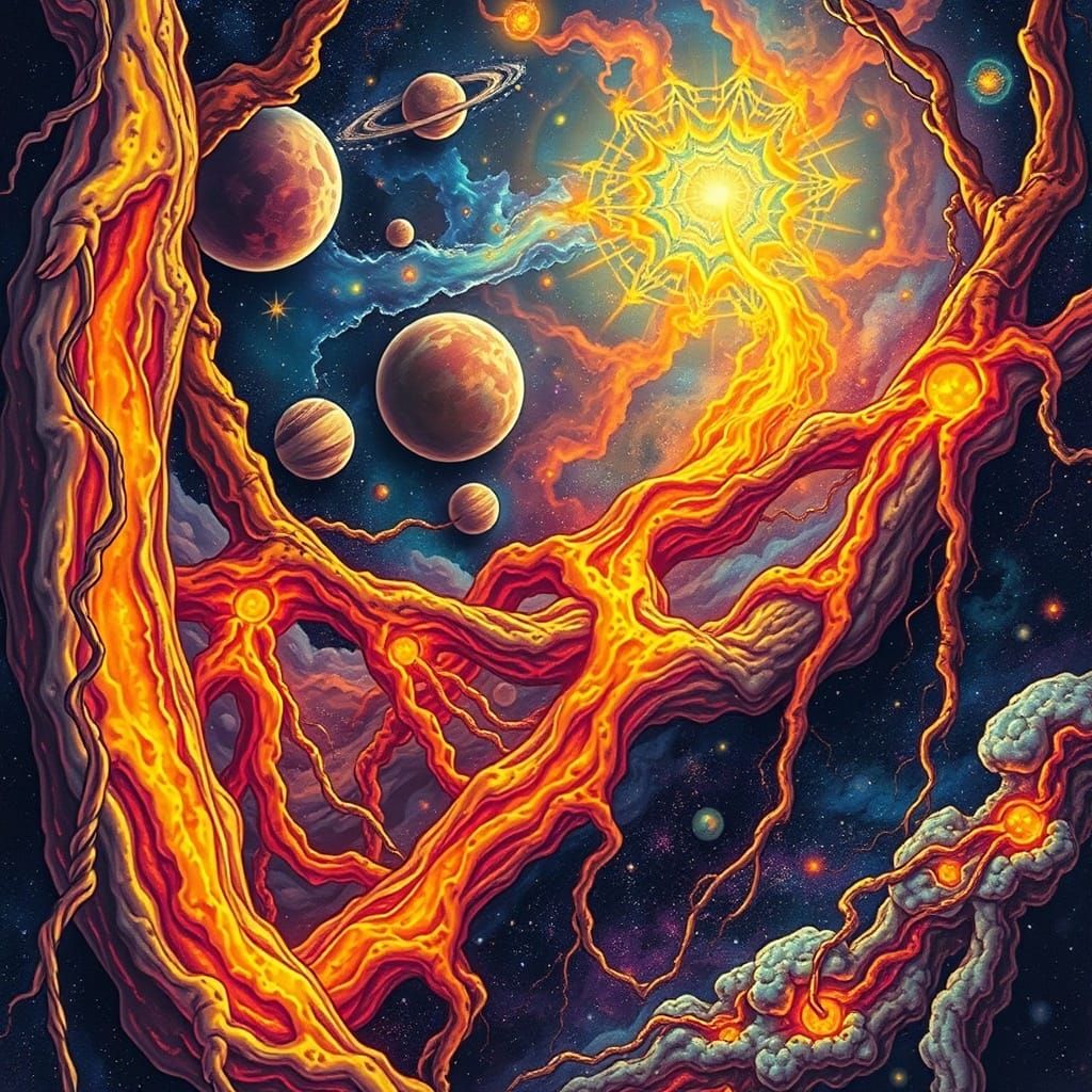 Astral Veins of Molten Gold in Cosmic Landscape