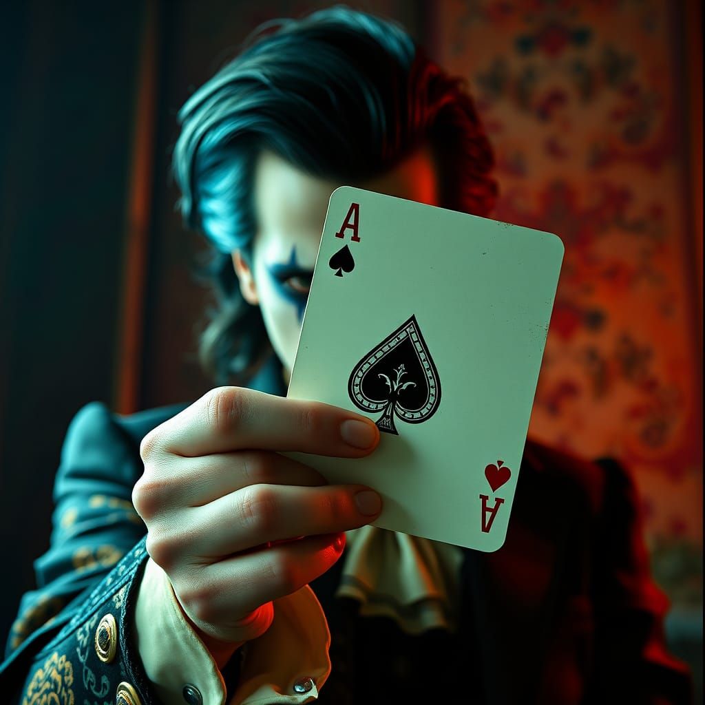 The Joker Holding Ace Card in Vintage Photo Style