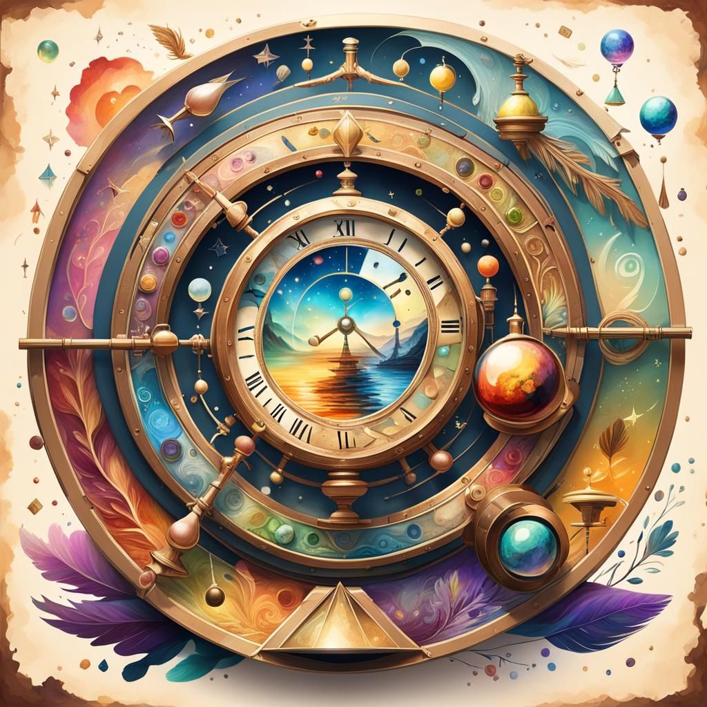 Whimsical Still Life with Telescope and Hourglass