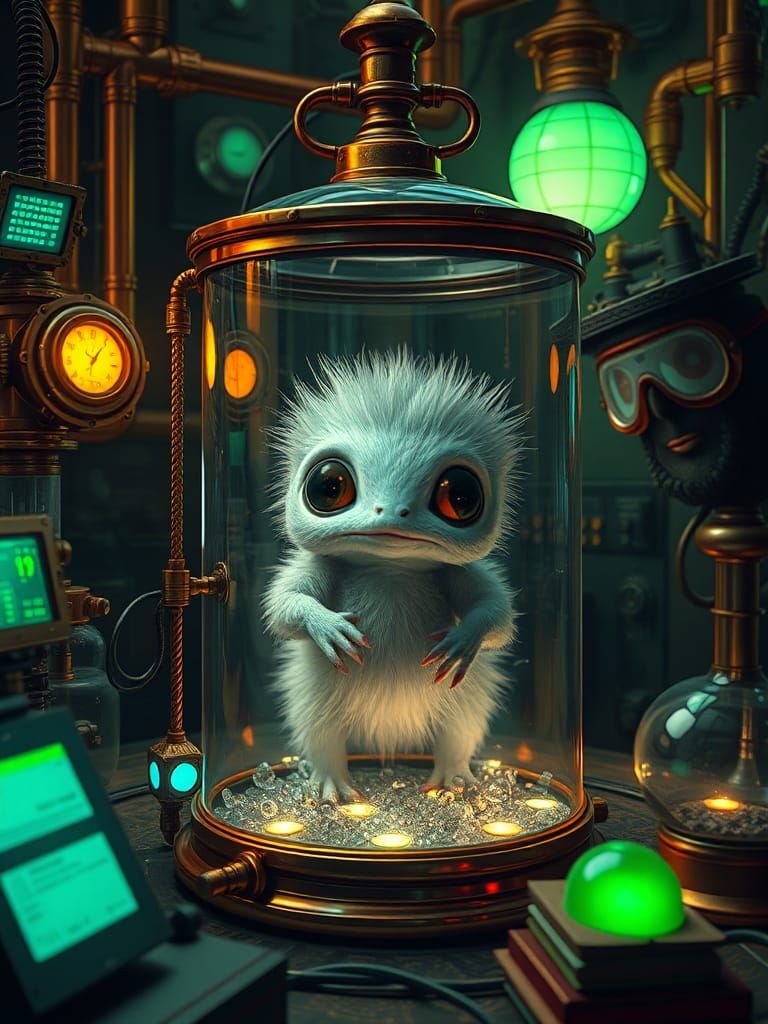 Alien Specimen in Ornate Glass Container: Concept Art