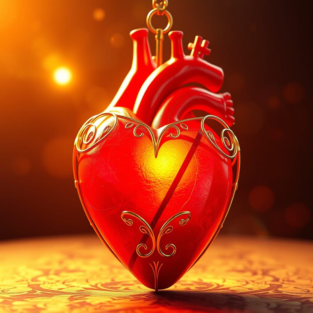 Heart in Golden Cage with Cinematic Lighting