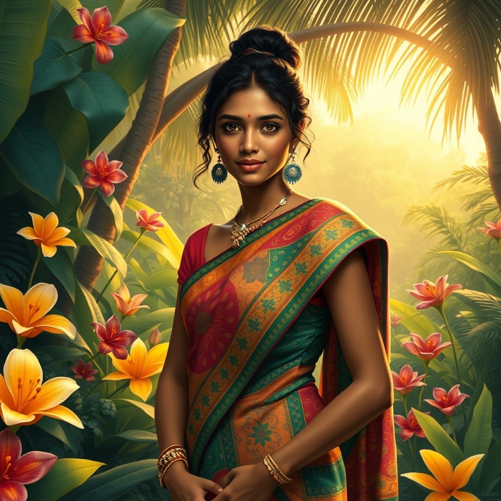 Sri Lankan Beauty in Tropical Garden, Digital Art