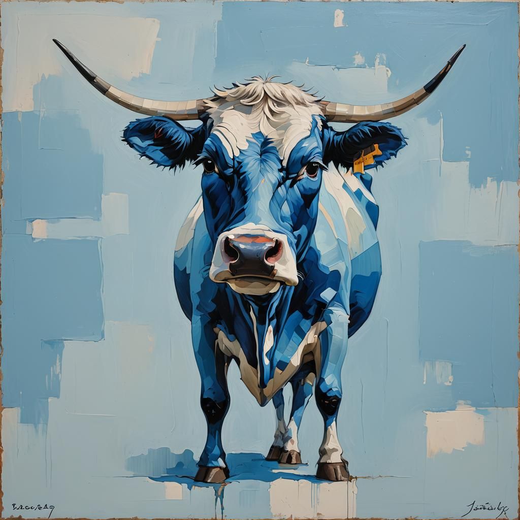 Blue Cow: Abstract Minimalism with Geometric Elements