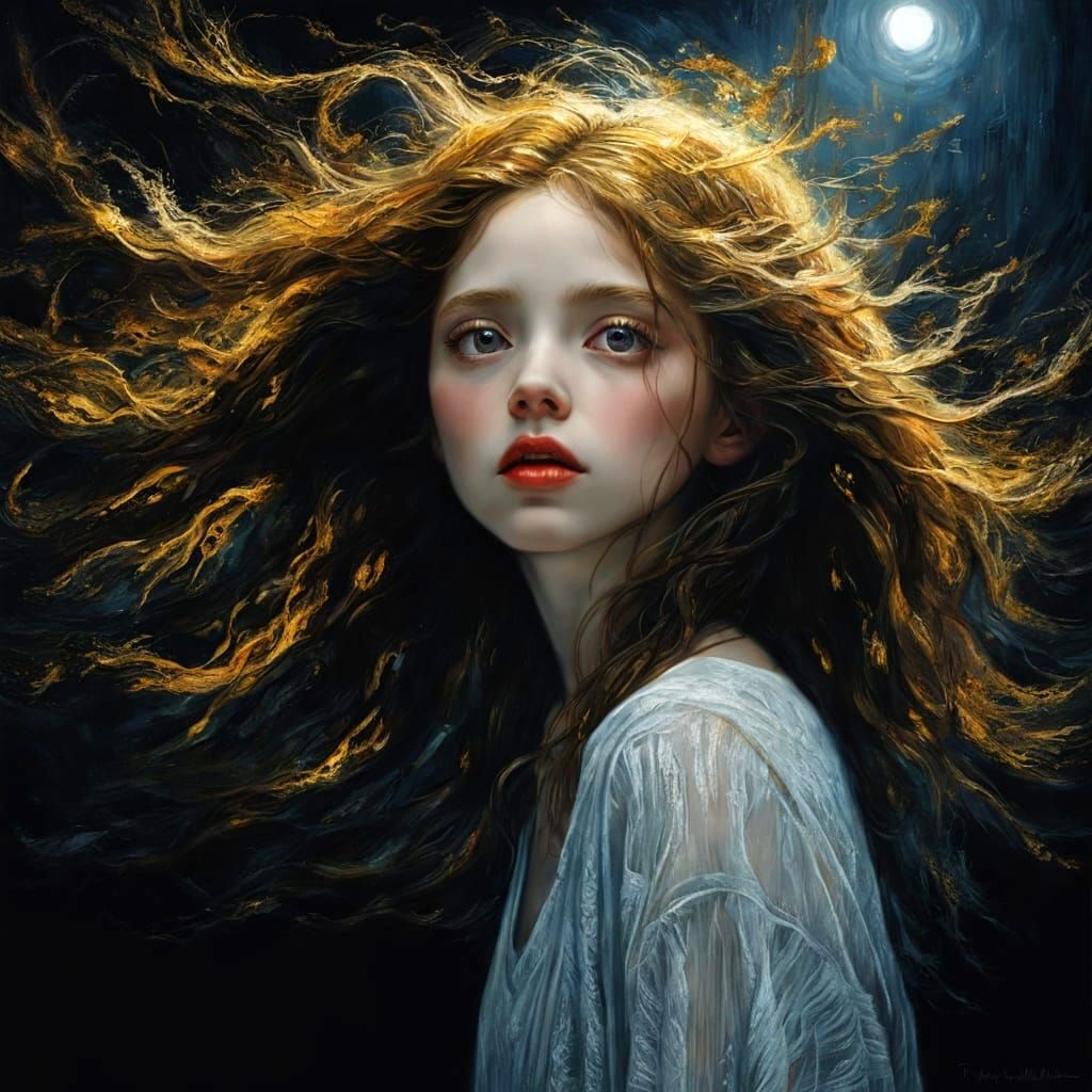 Surreal Female Portrait in Mixed Media Style