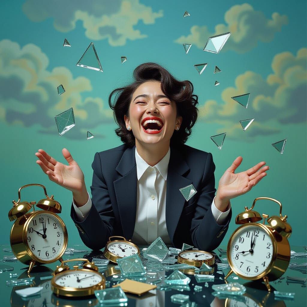 Person Laughing Hysterically in Surreal Landscape