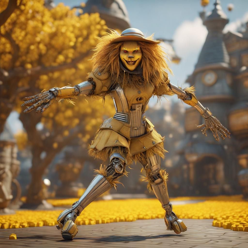 Scarecrow and Lion Dance on Yellow Brick Road