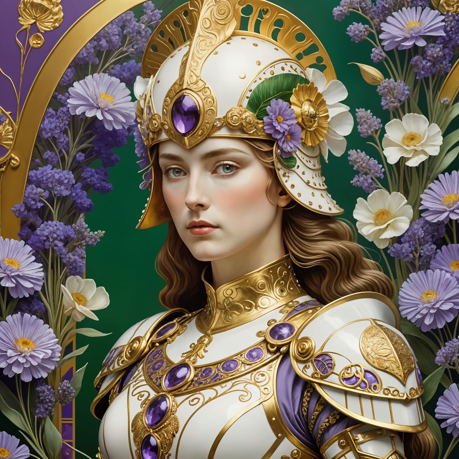 Female Knight in Gold Armor, Klimt-Inspired Art
