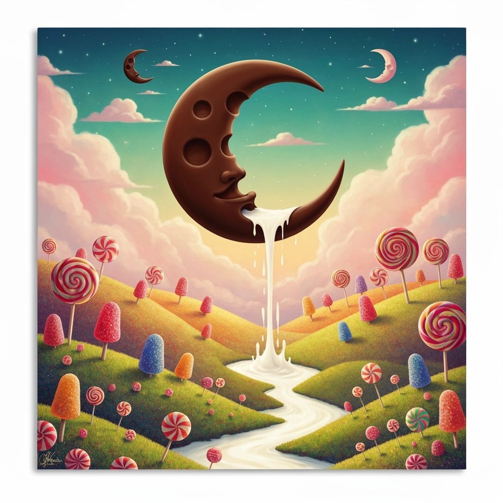 Whimsical Candy World with Gumdrop Trees and Lollipop Flower...