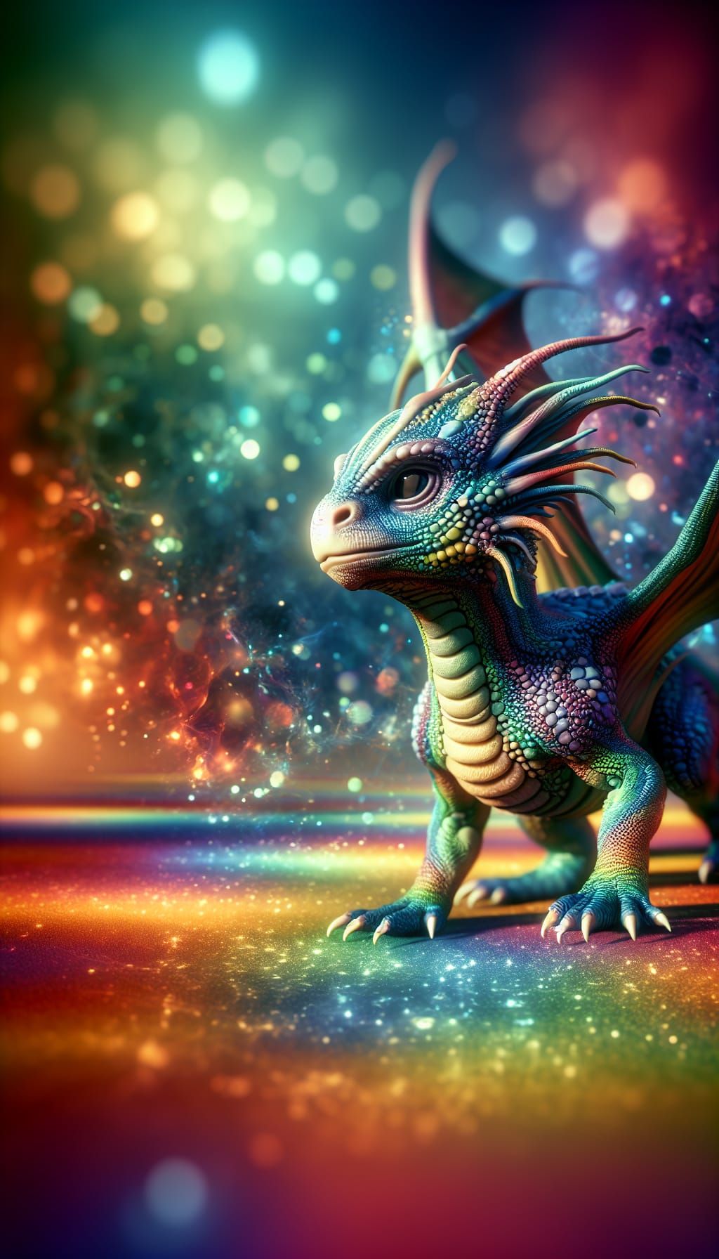 Colorful Baby Dragon Shimmers in Sunlight
