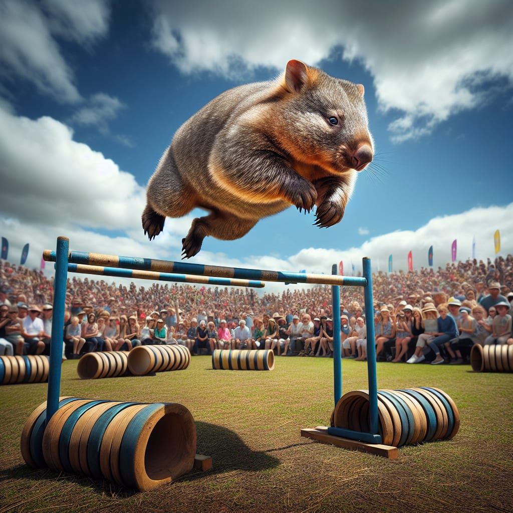 Acrobatic Wombat Thrills Crowd in Sunlit Spectacle