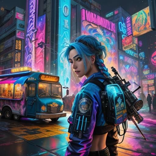 Sci-Fi Food Truck Wonderland in Cyberpunk Style