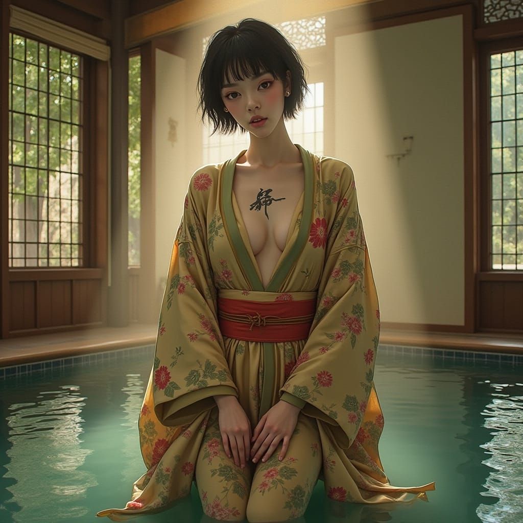 Japanese Woman in Kimono: A Fusion of Artistic Styles