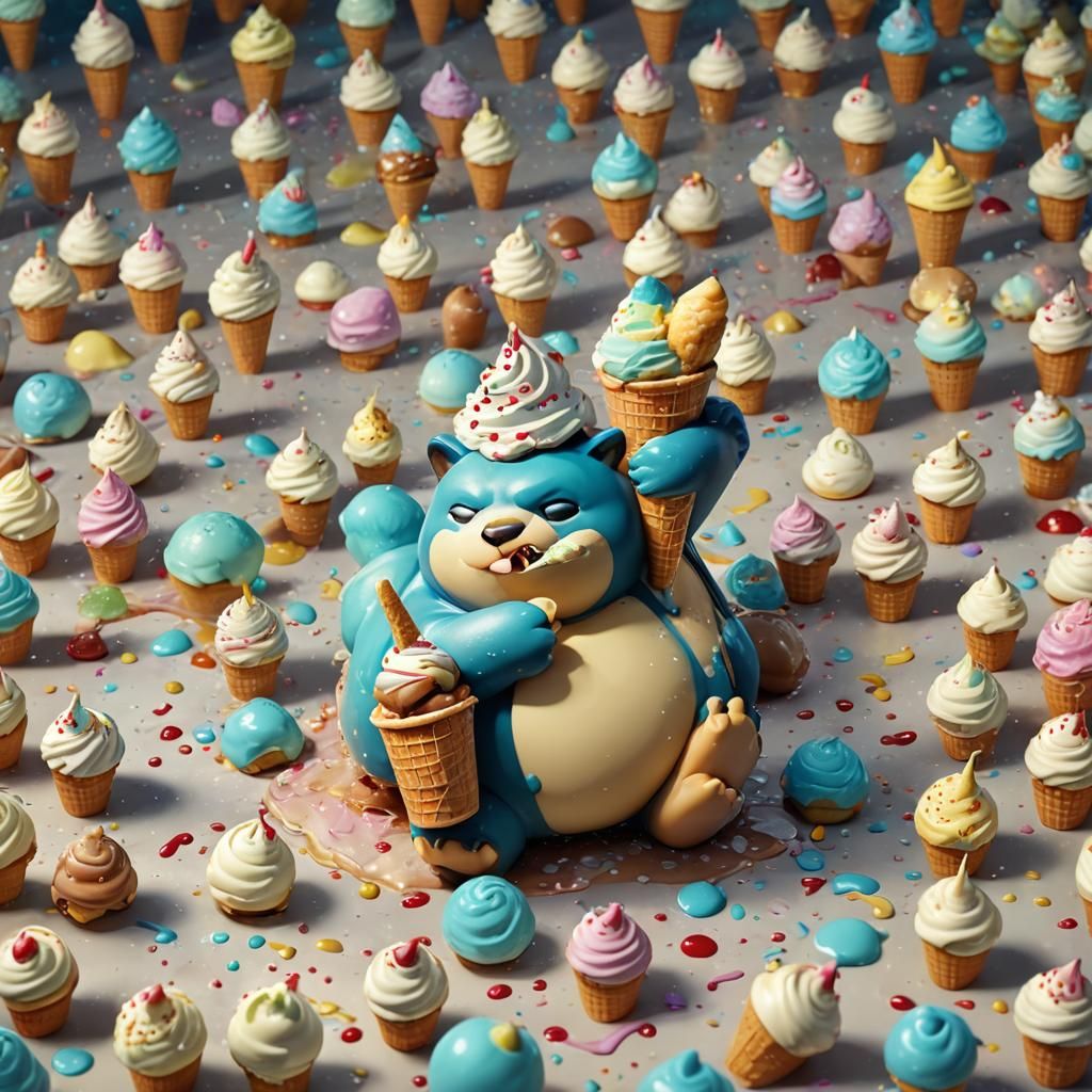 Snorlax Eating Ice Cream in Pixar 3D Style