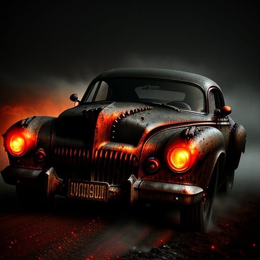 Steampunk Phantom Car Speeds Through Wasteland in Dark Surre...