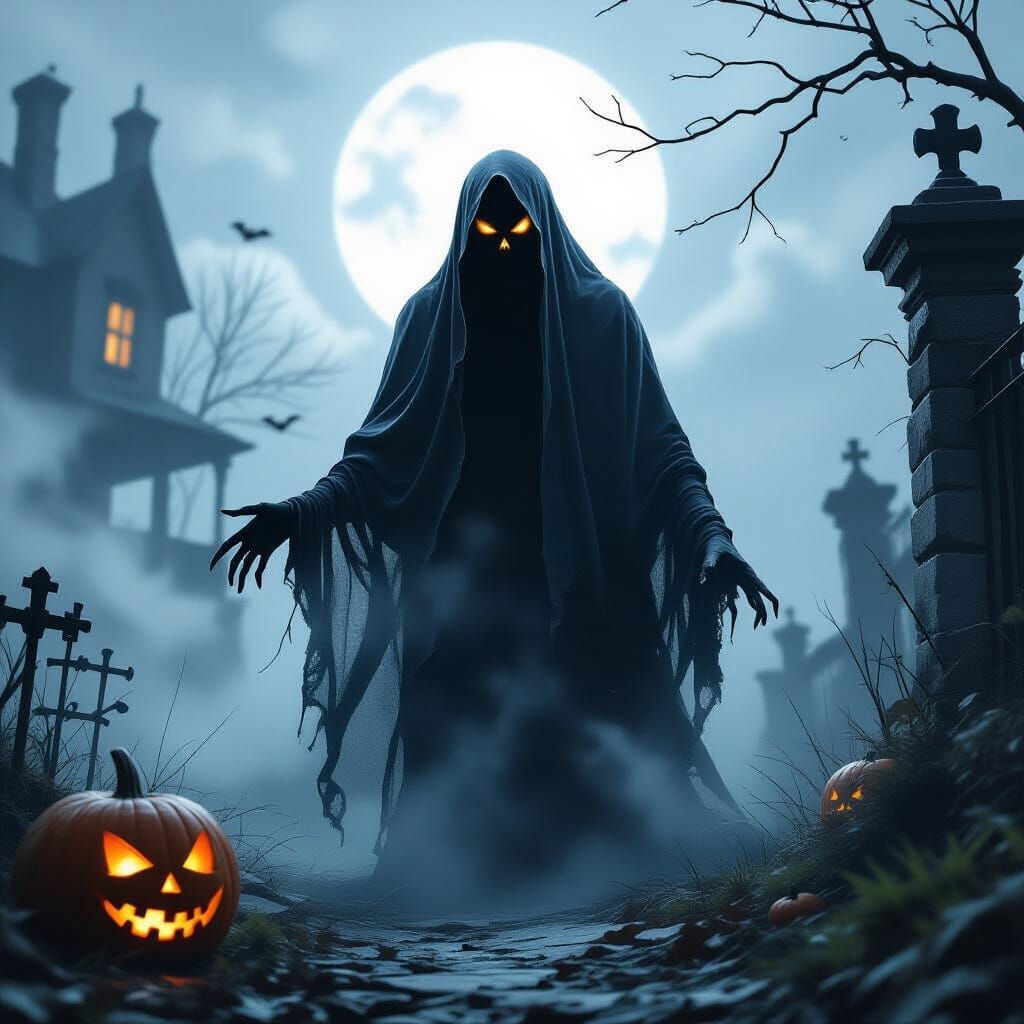 Creepy Halloween Ghost on White Background