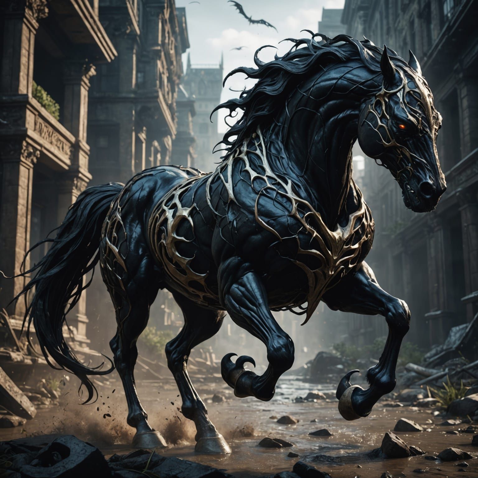 Venom Symbiote Horse in Detailed Matte Painting