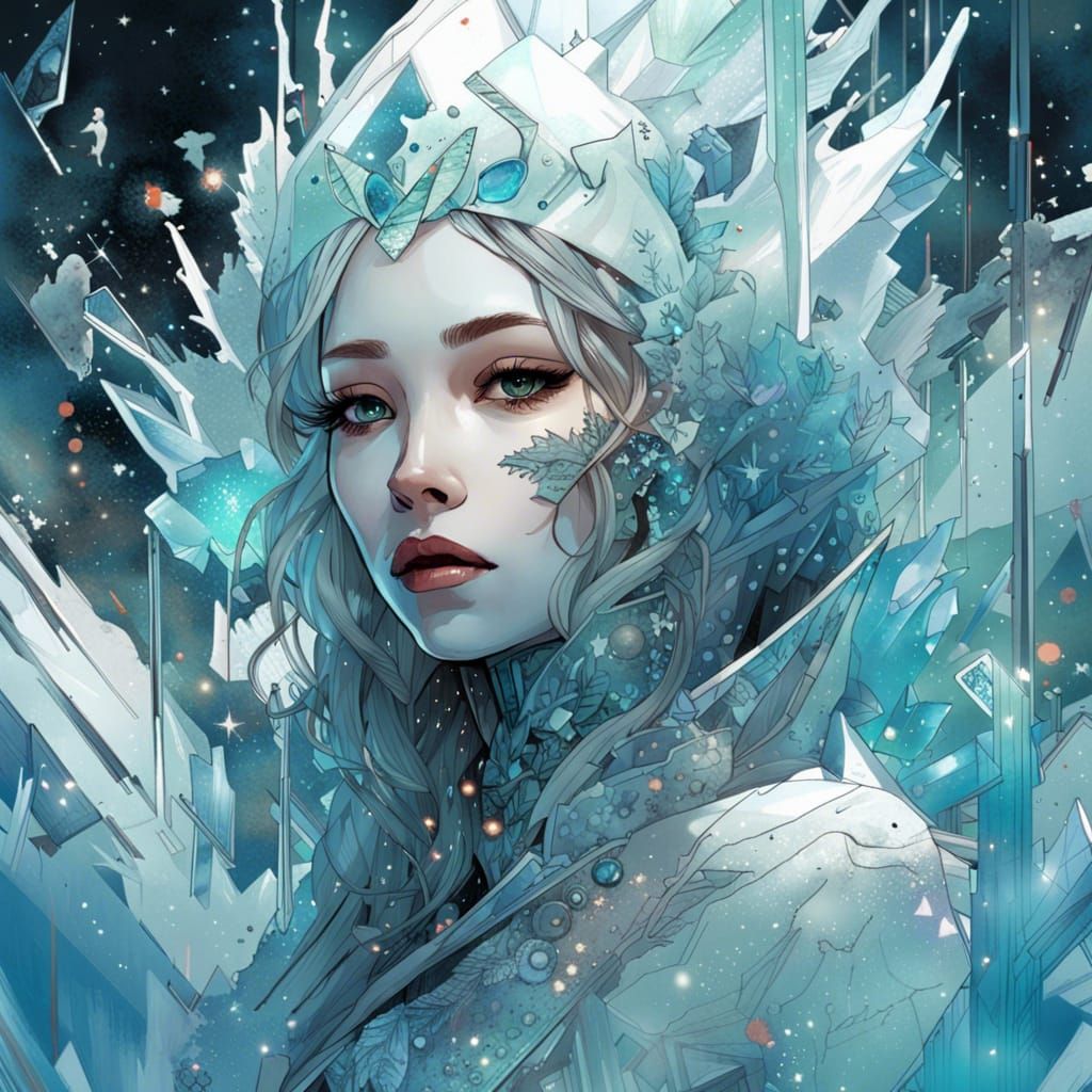 Glowing Ice Queen Constellation in Anime Space