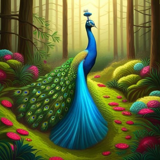 Colorful Peacock Parade in Whimsical Candy Art Style