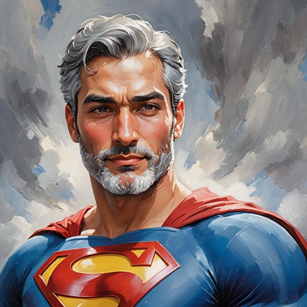 Handsome Superman Portrait in Impressionist Oil Painting