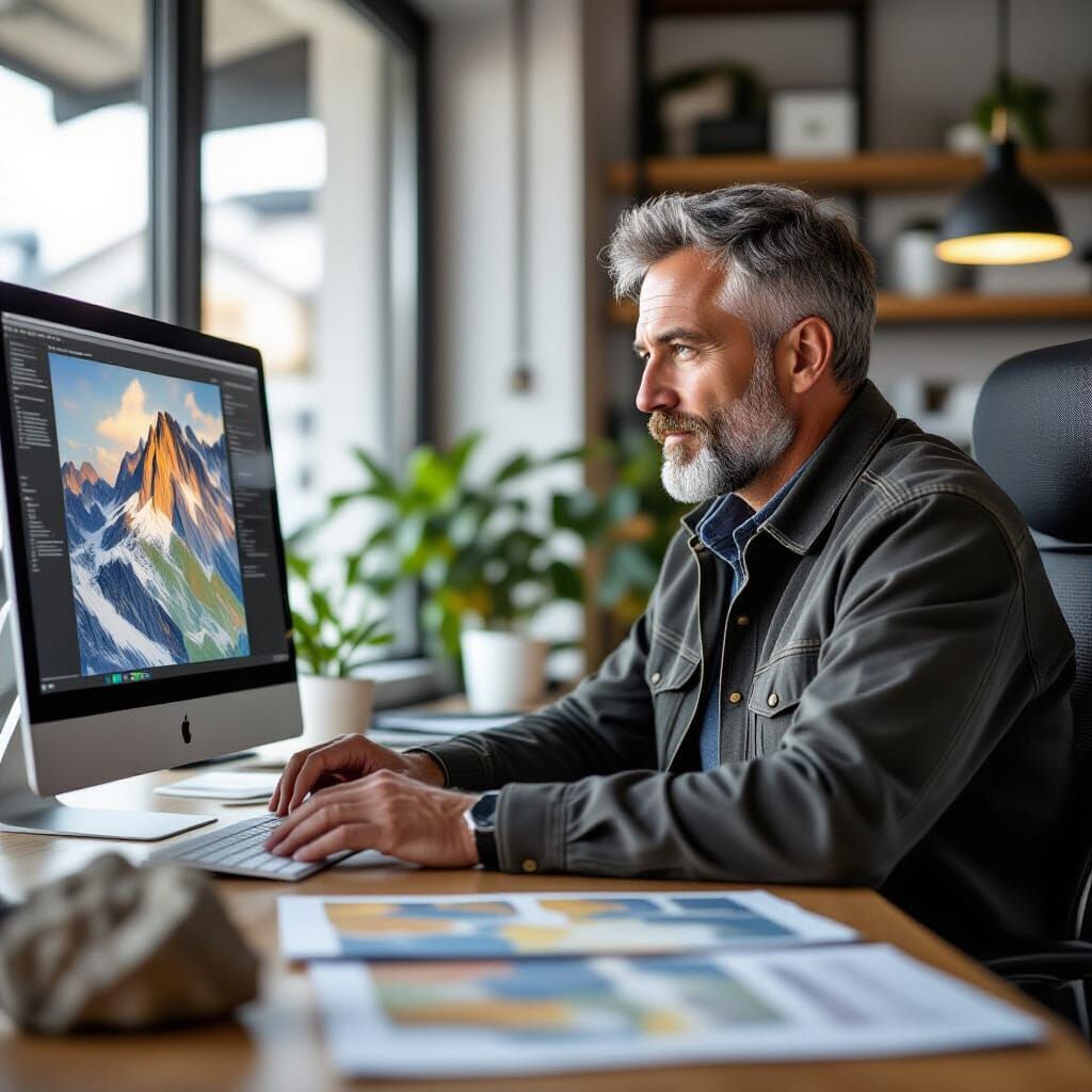 Italian Geologist Examining Maps in Office