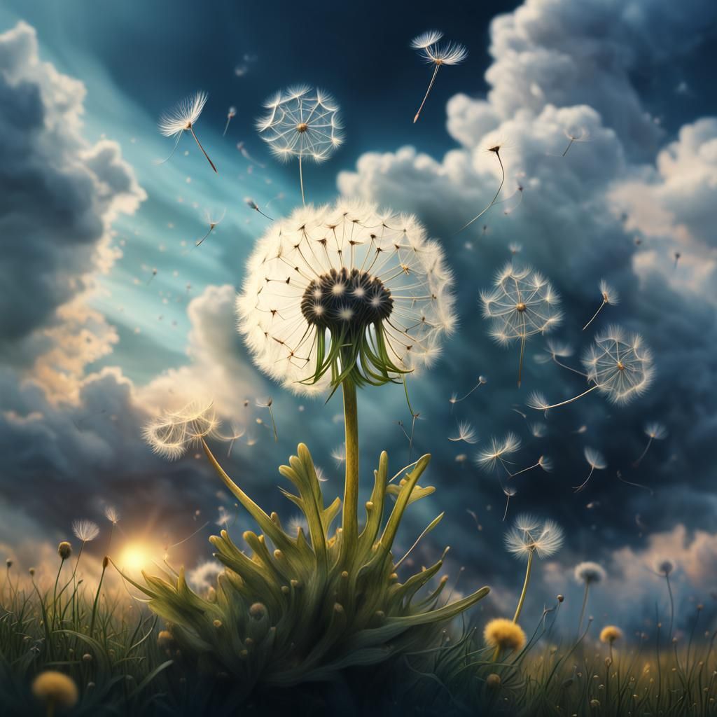 Dandelion Seed Head Macro in Digital Matte Painting Style