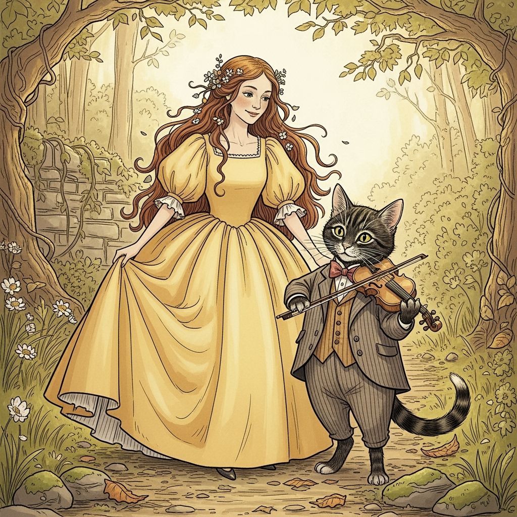 Charming Cat Plays Fiddle for Woman in Garden