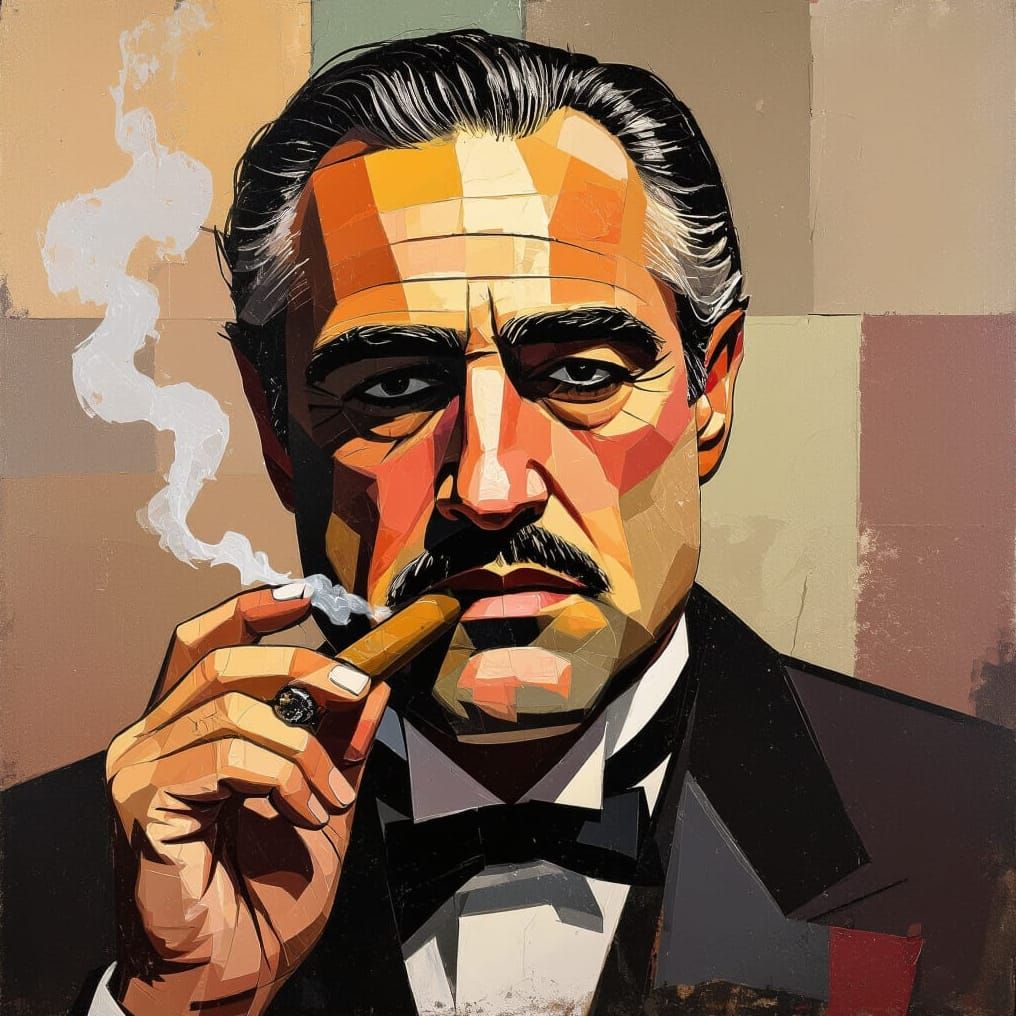 Abstract Expressionist Portrait of The Godfather with Cigar