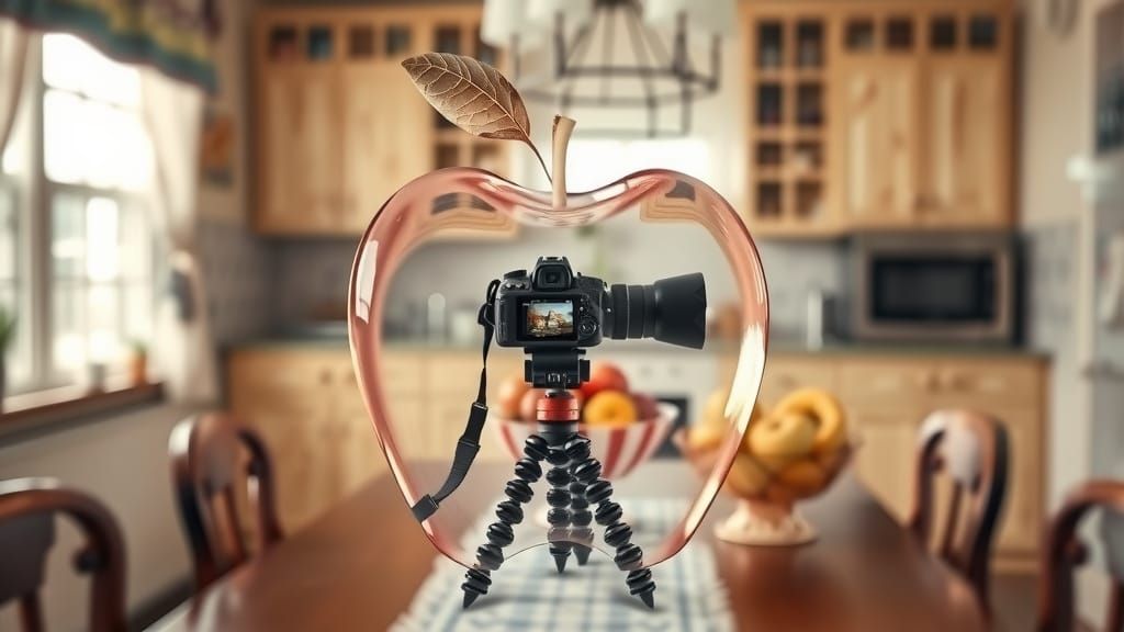 Surreal See-Through Apple in 50s Kitchen