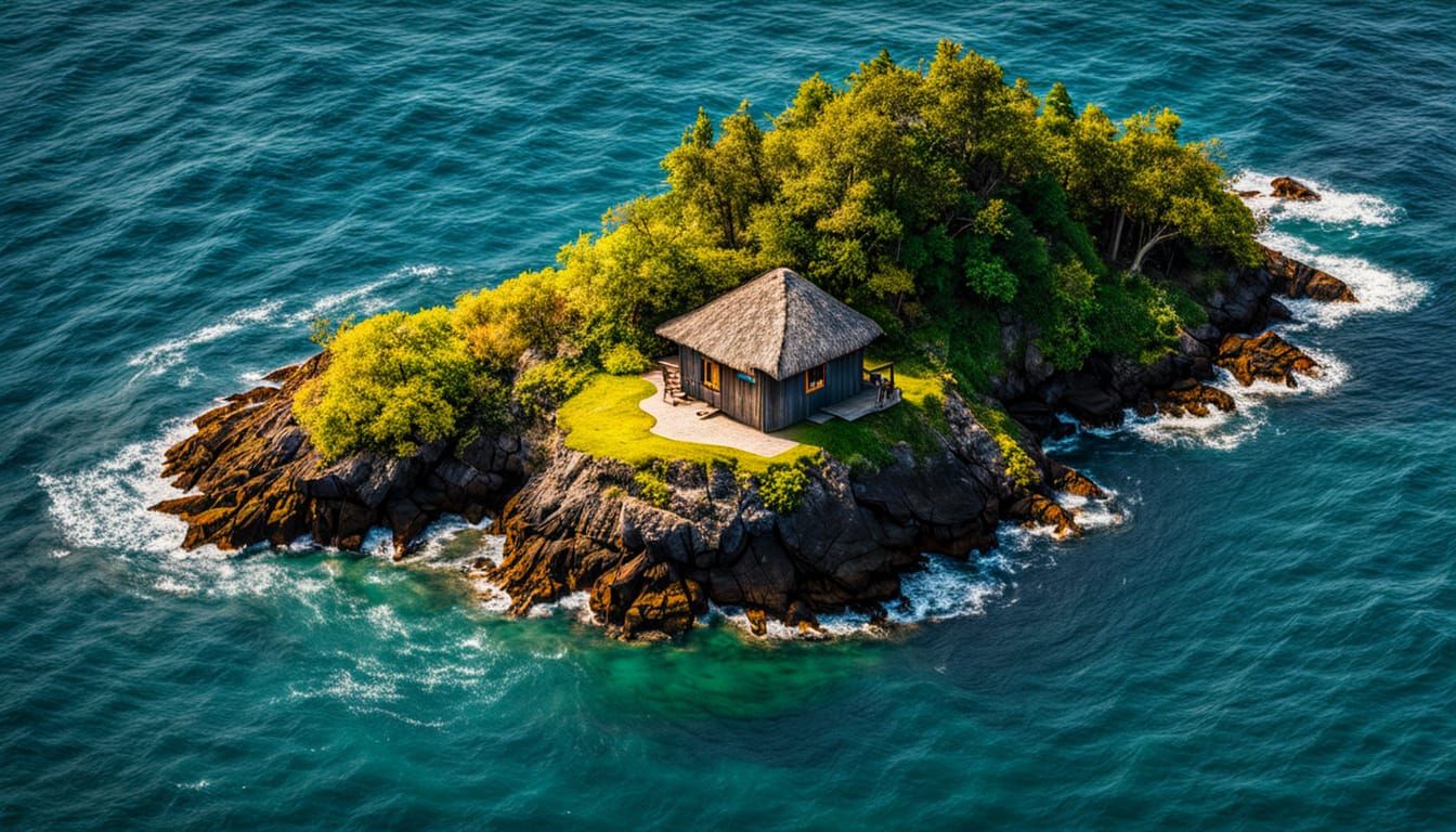 Tiny Cabin on Island in Vast Ocean Abstract Art