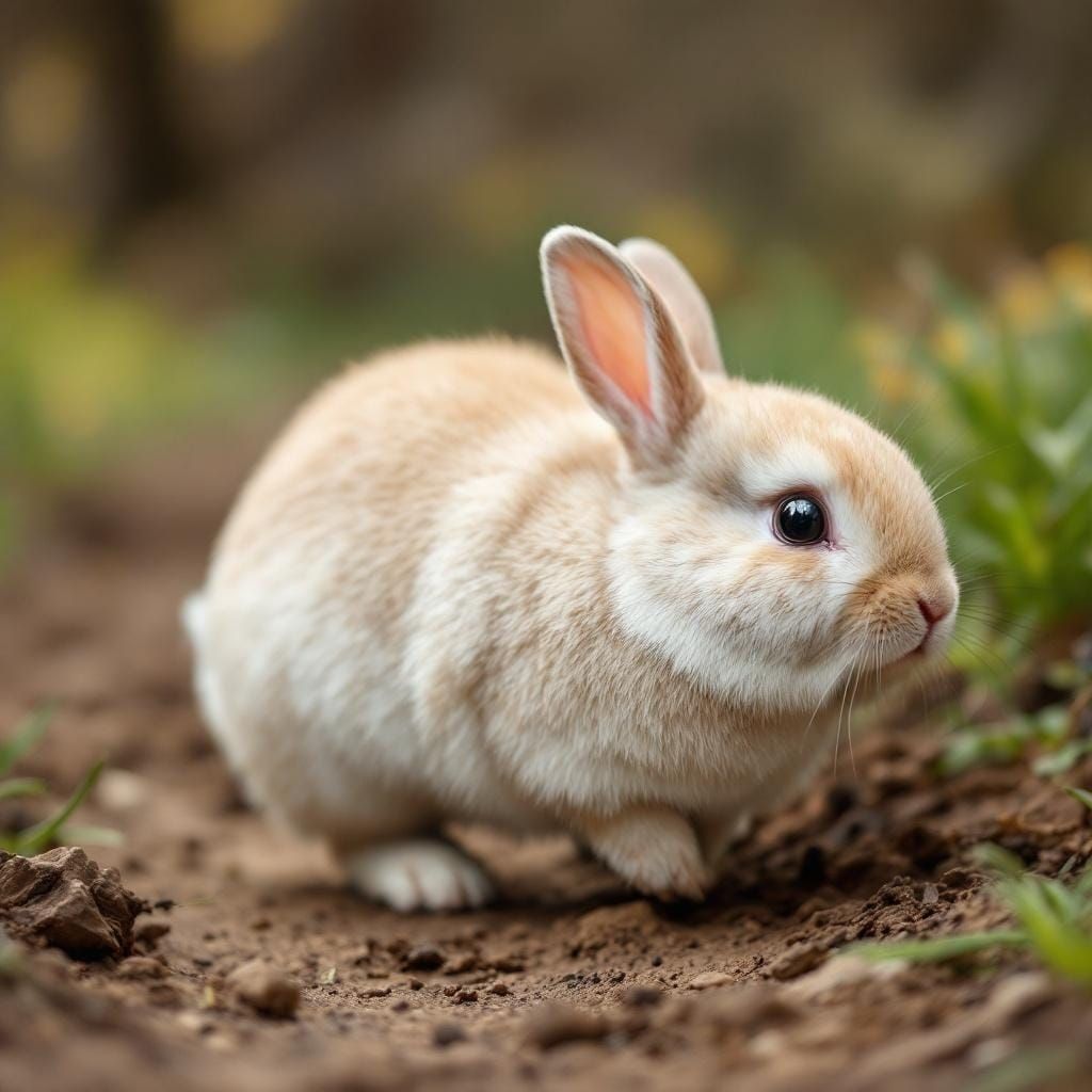 Adorable Round Bunny Hopping on Dirt Trail