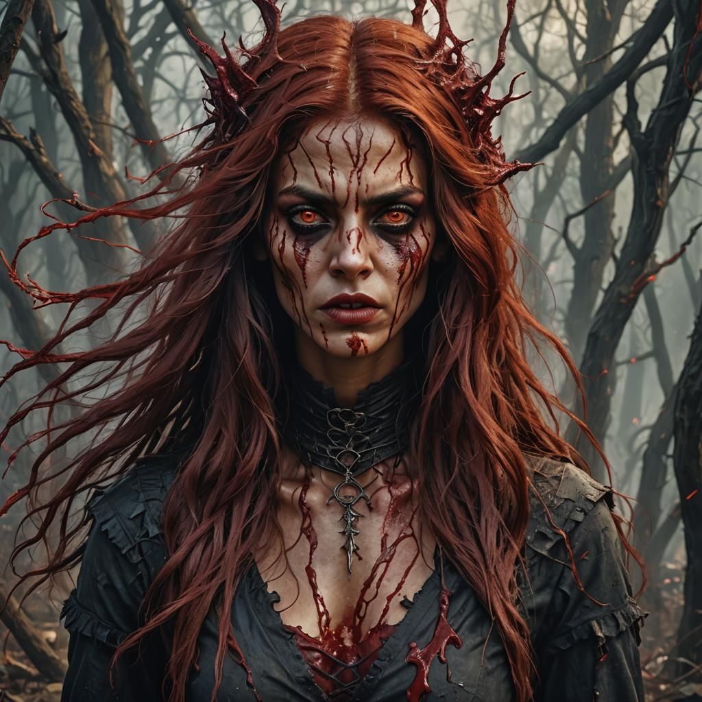 Blood-Skinned Witch Portrait in Detailed Matte Painting