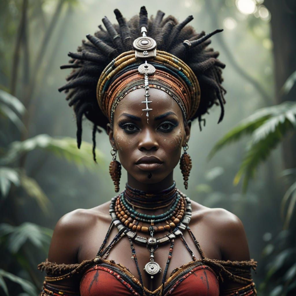 Majestic African Voodoo Queen: A Digital Portrait