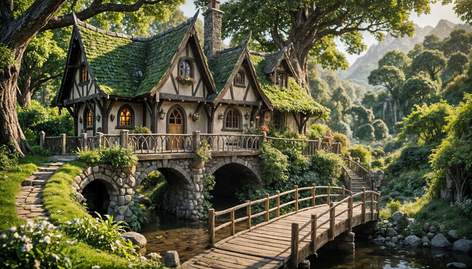 Enchanting Elven Cottage with Bridge in Natural Light