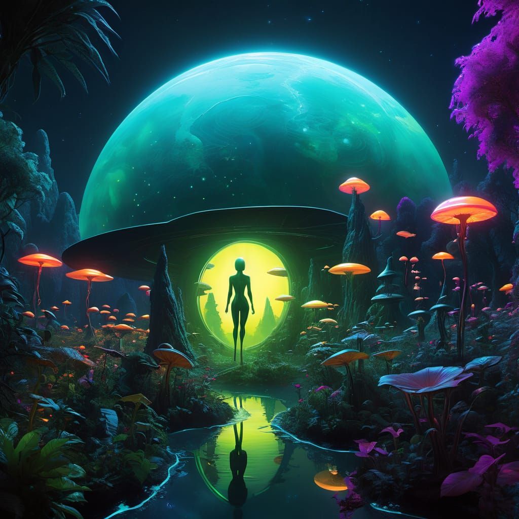 Surreal Cosmic Garden in Neon Colors