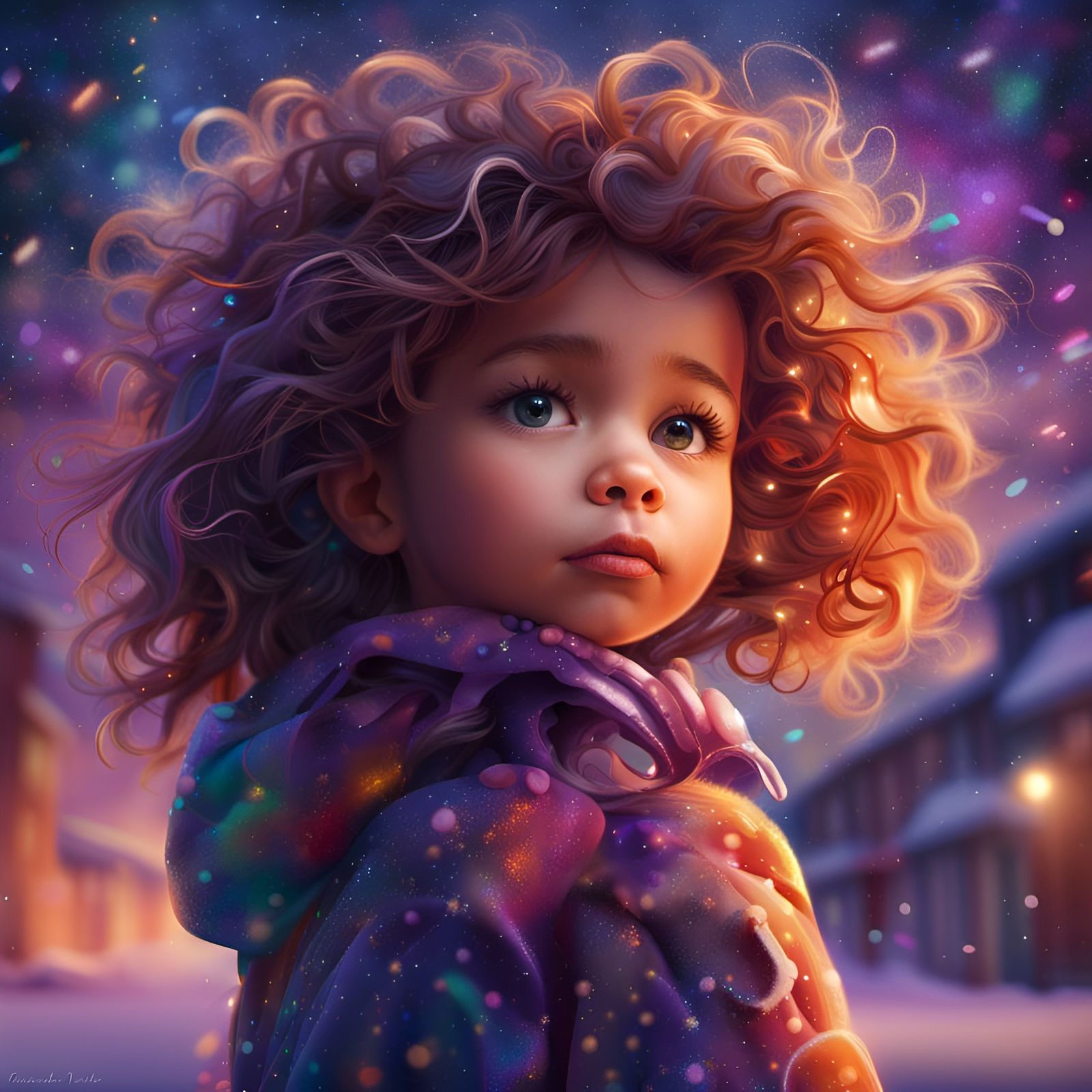 Surreal Toddler Portrait with Northern Lights