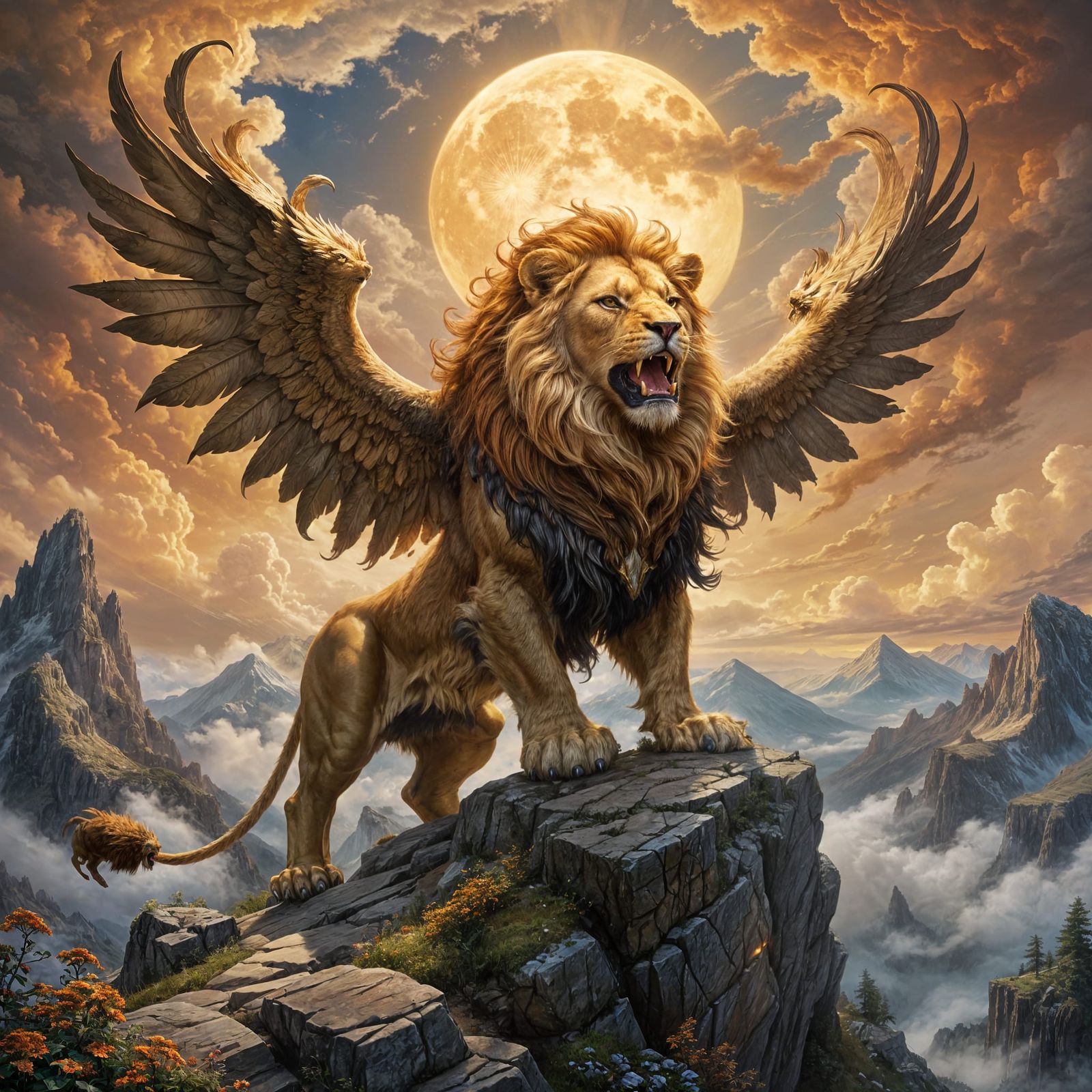 Grand Golden Lion Under Full Moon Illumination