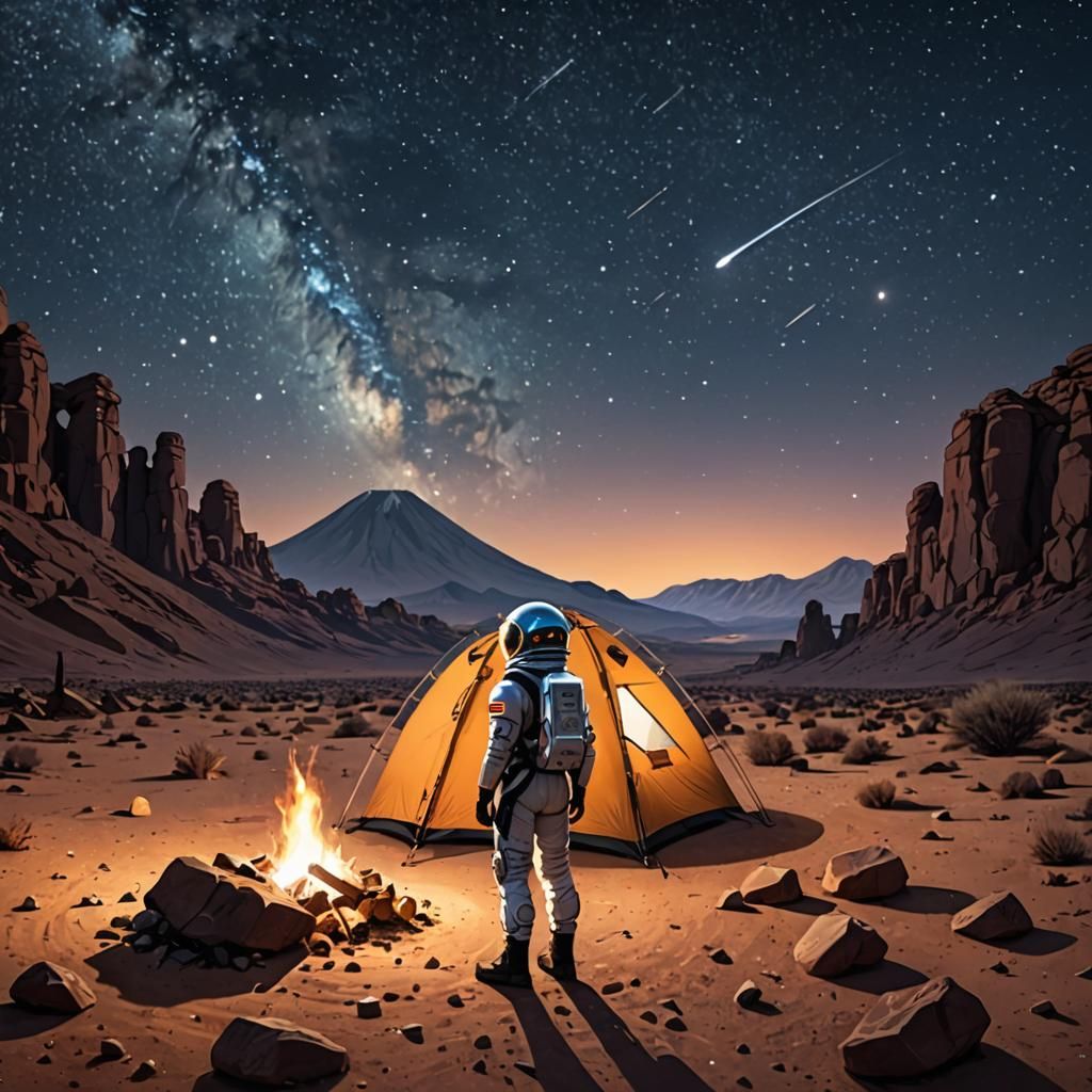 Starry Night Sky Over Desert Campfire