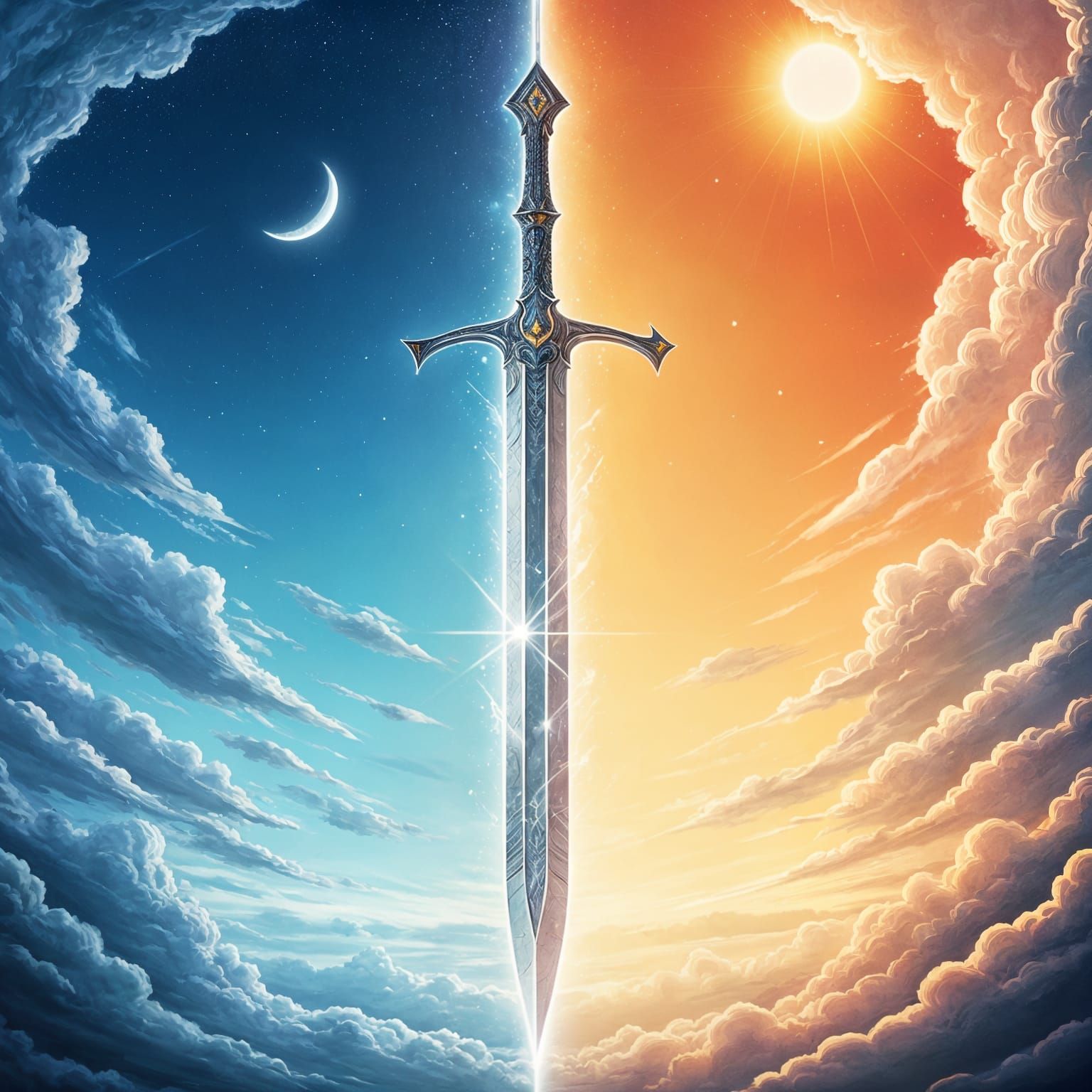 Sword Divides Duality of Night and Day in Hyperrealistic Art