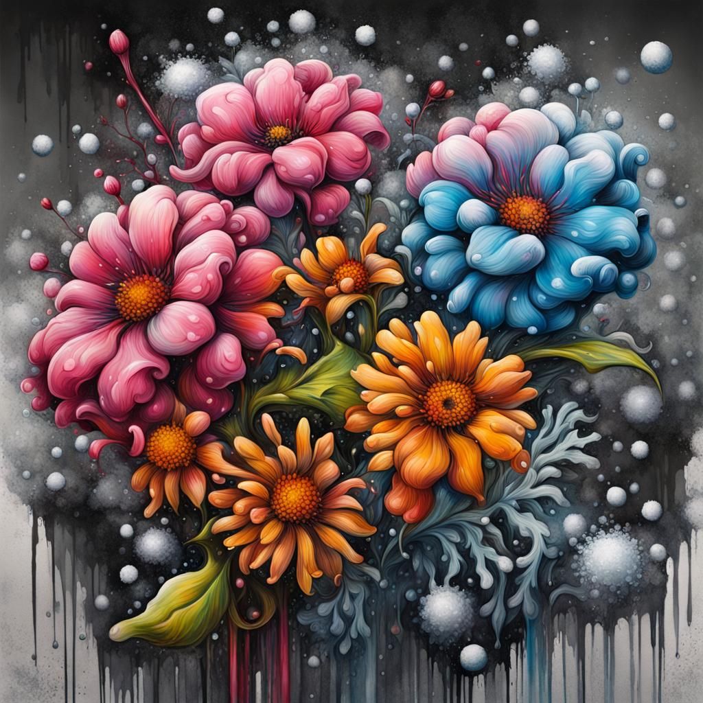 Winter Flowers Graffiti Art in Street Style