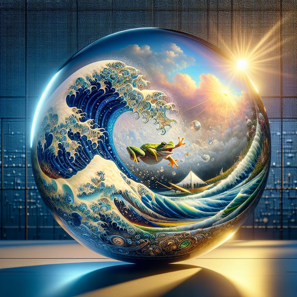 Frog in Ocean Wave Crystal Orb