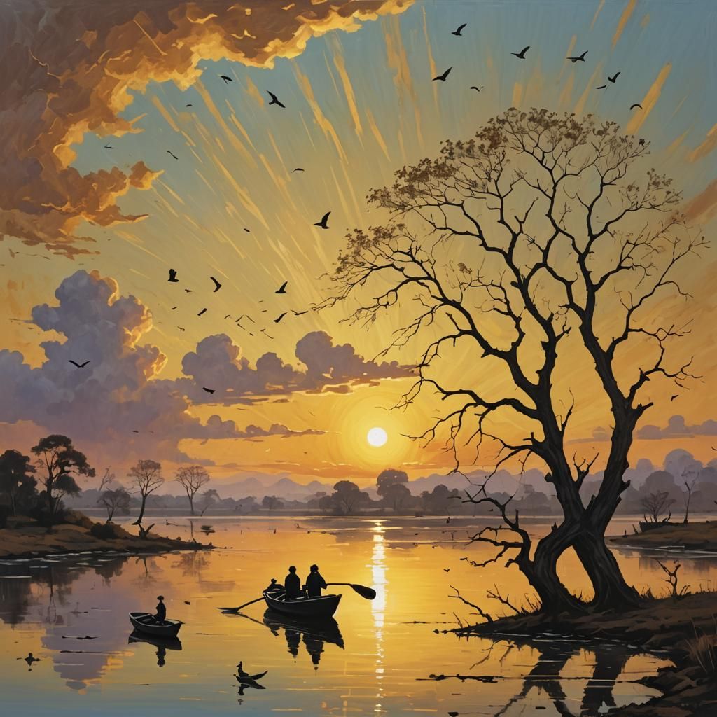 Sunset Scene Inside a Light Bulb