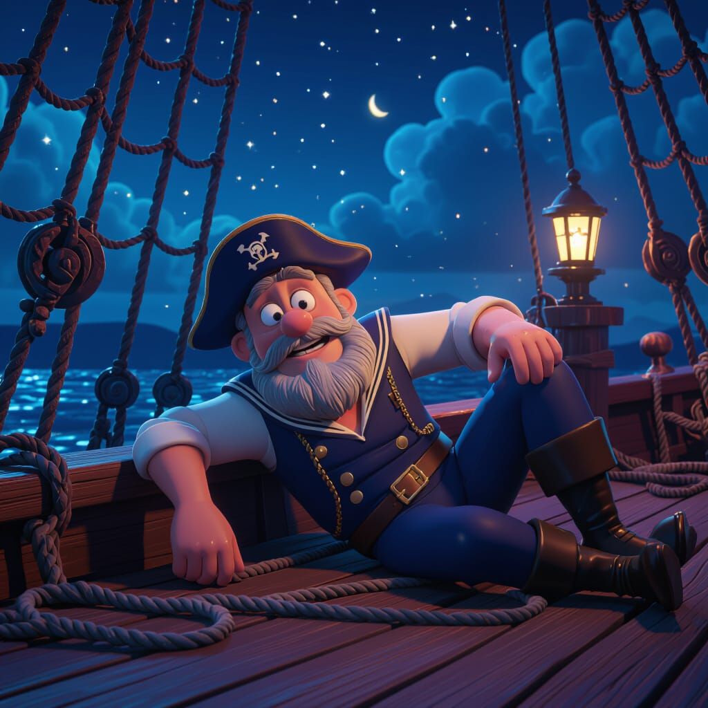 Drunken Sailor Slumped Over Rigging in Vintage Nautical Styl...