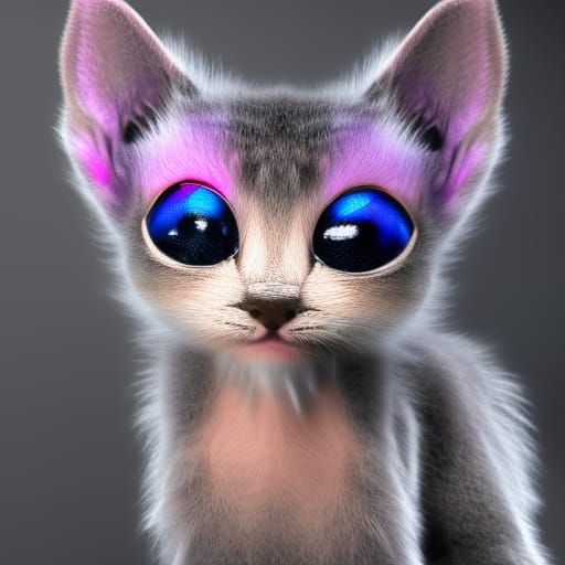 Adorable Cybernetic Alien Kitten in Rainbow Opal Colors