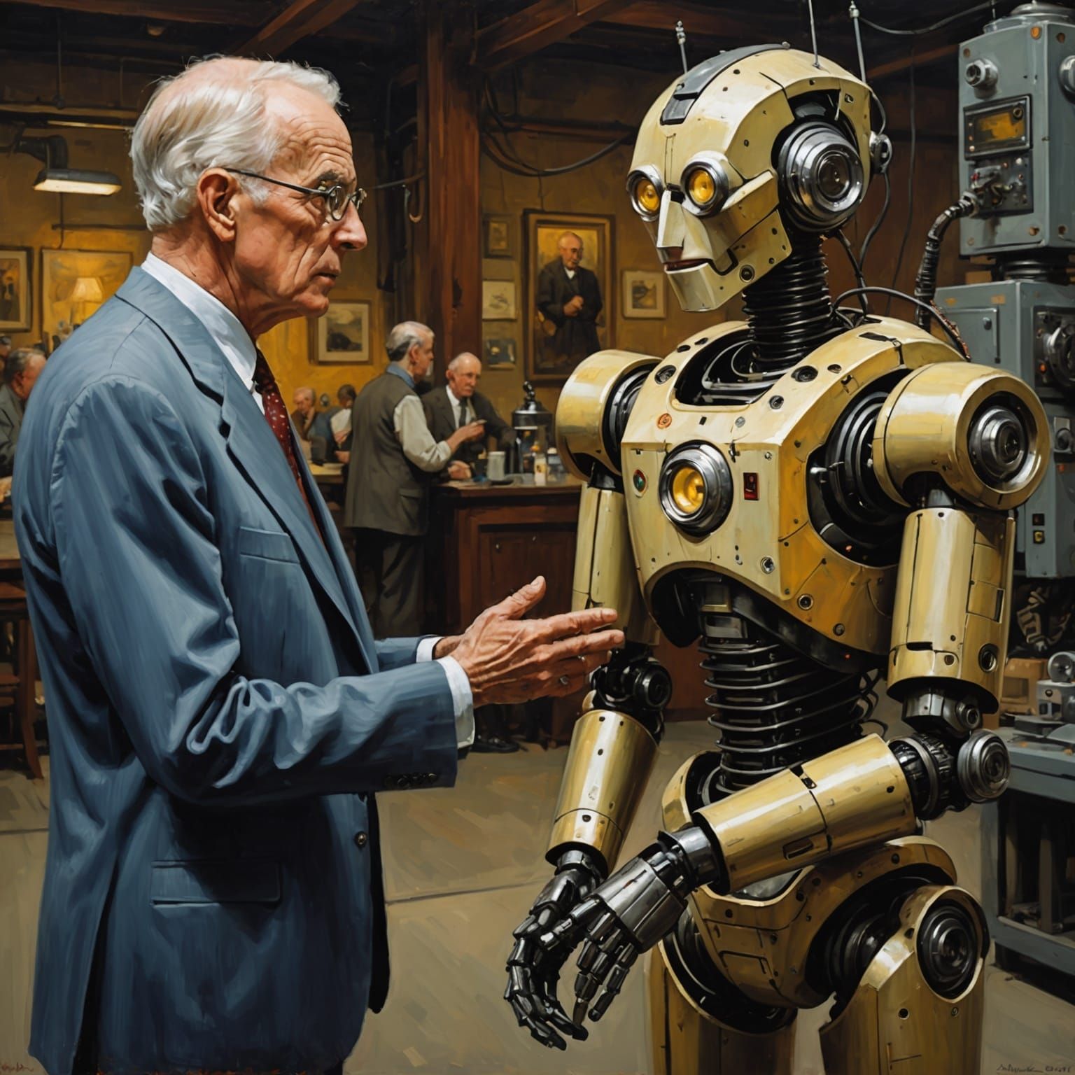 Einstein and Robot: An Oil Painting