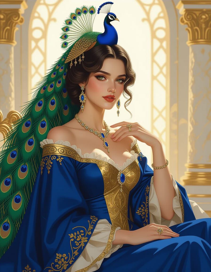 Renaissance Noblewoman with Peacock Hat