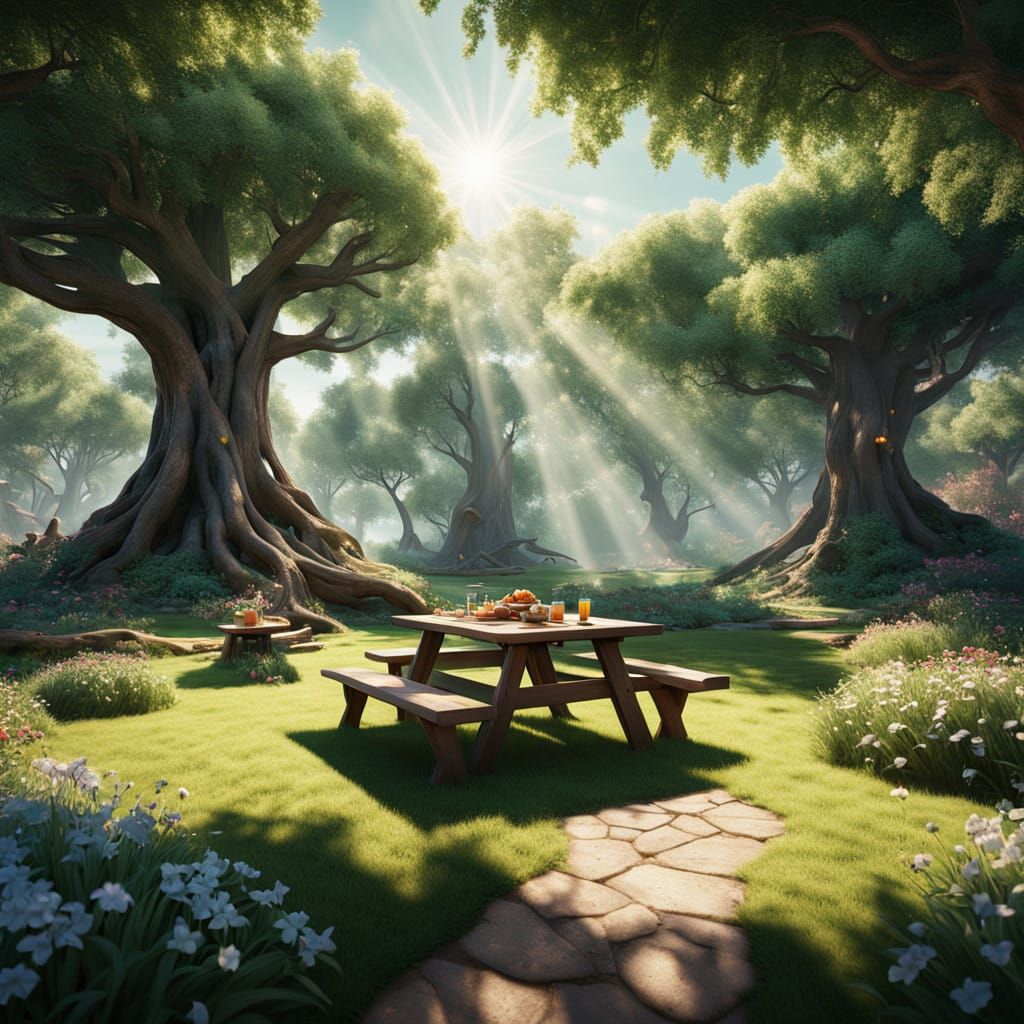 Whimsical Picnic Scene in Enchanted Park