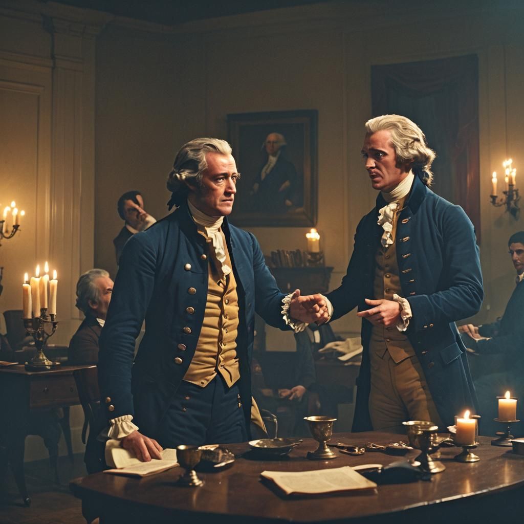 Hamilton and Jefferson Cabinet Meeting: Cinematic Film Still